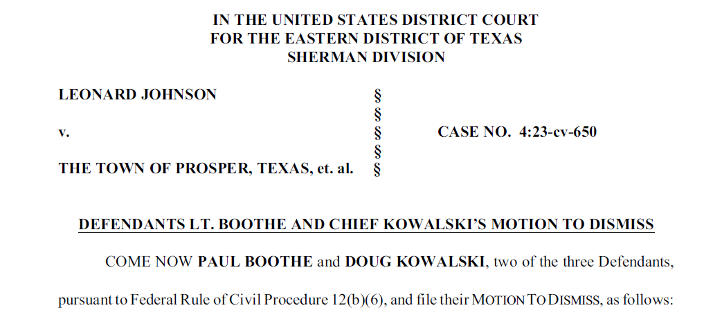 Leonard Johnson v. Town of Prosper, Paul D. Boothe, Doug Kowalski – Defendants Answers (Phase One)